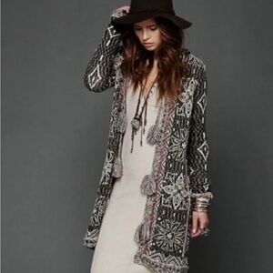 Free people KAI tribal long hooded cardigan sweater BOHO